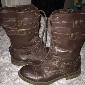 Brown leather boots